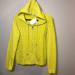 Kensie Chunky Knit Zip Up Sweater Yellow Metallic